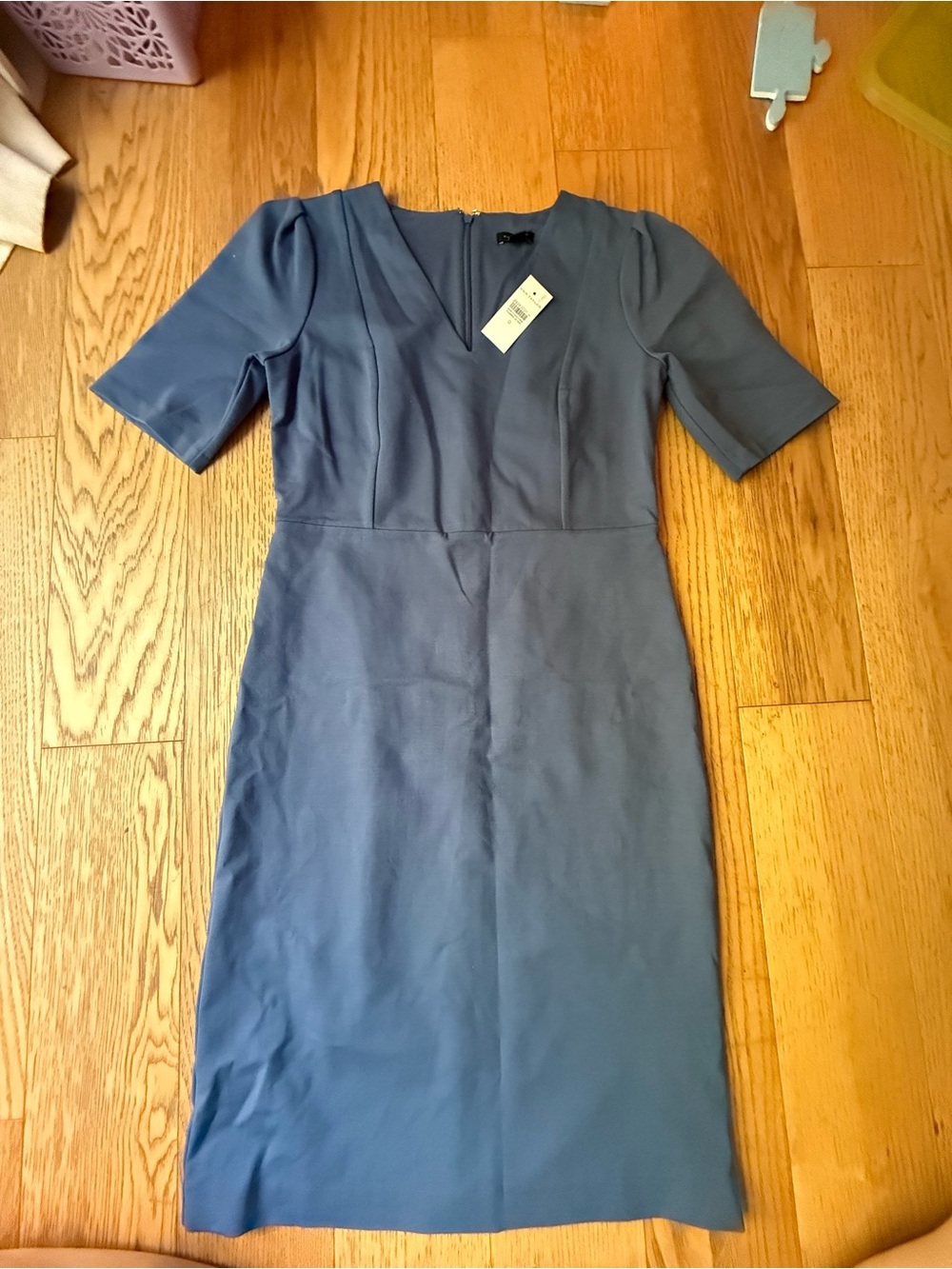 Blue Short-Sleeve V-Neck Dress